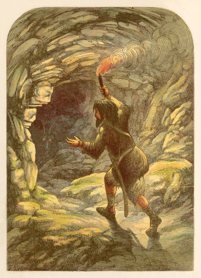 Robinson Crusoe erschreckt von einer Ziege in einer Höhle von Alexander Francis Lydon